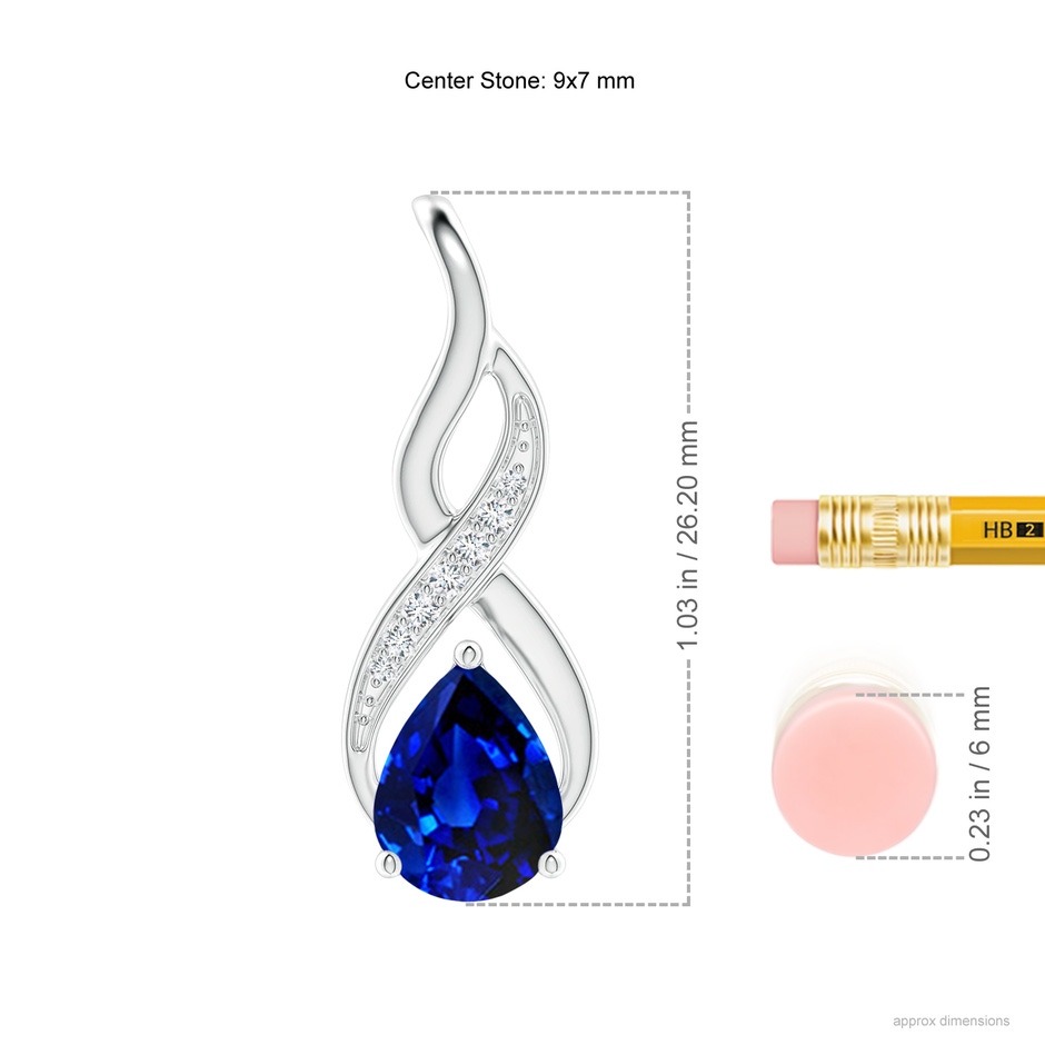 9x7mm AAAA Blue Sapphire Infinity Swirl Pendant with Diamonds in P950 Platinum ruler
