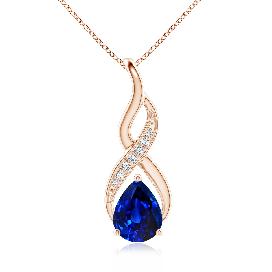 9x7mm AAAA Blue Sapphire Infinity Swirl Pendant with Diamonds in Rose Gold 