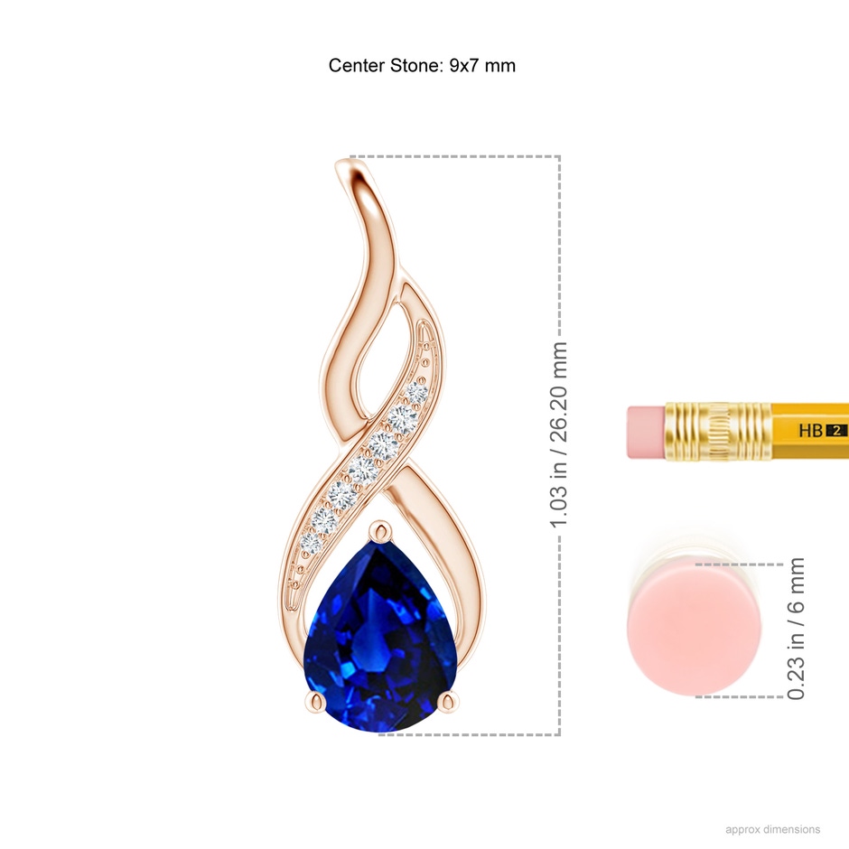 9x7mm AAAA Blue Sapphire Infinity Swirl Pendant with Diamonds in Rose Gold ruler