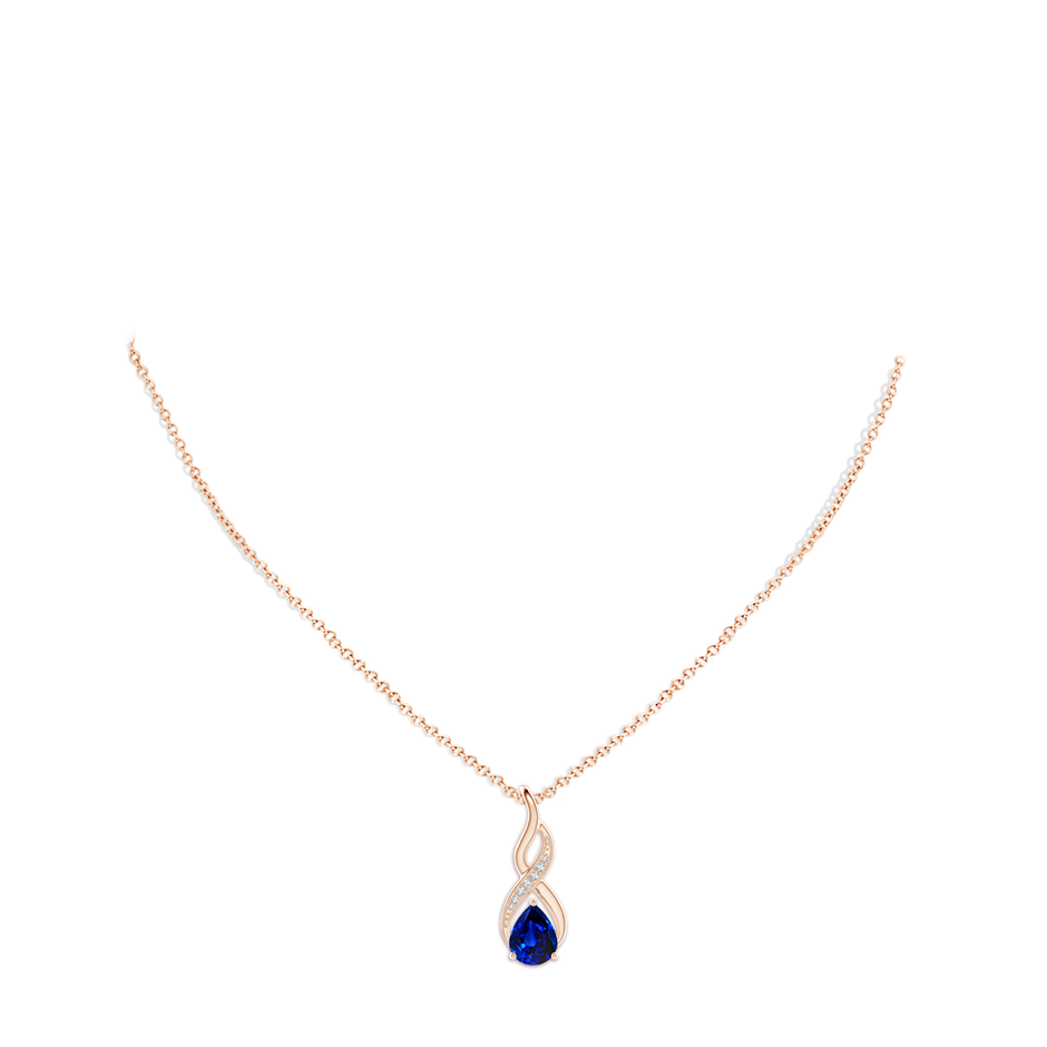 9x7mm AAAA Blue Sapphire Infinity Swirl Pendant with Diamonds in Rose Gold pen