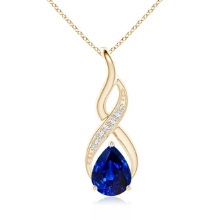 9x7mm Lab-Grown Blue Sapphire Infinity Swirl Pendant with Diamonds in Yellow Gold