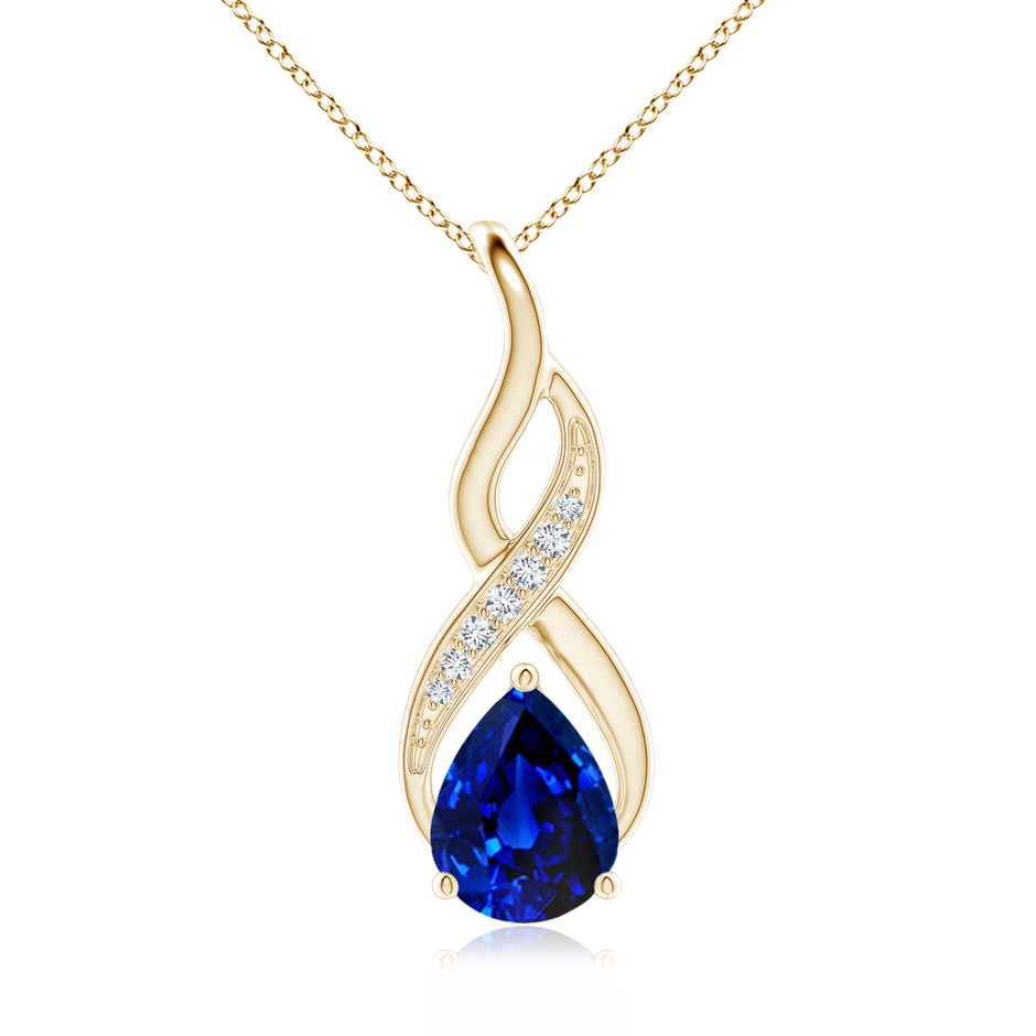 9x7mm Lab-Grown Blue Sapphire Infinity Swirl Pendant with Diamonds in Yellow Gold 