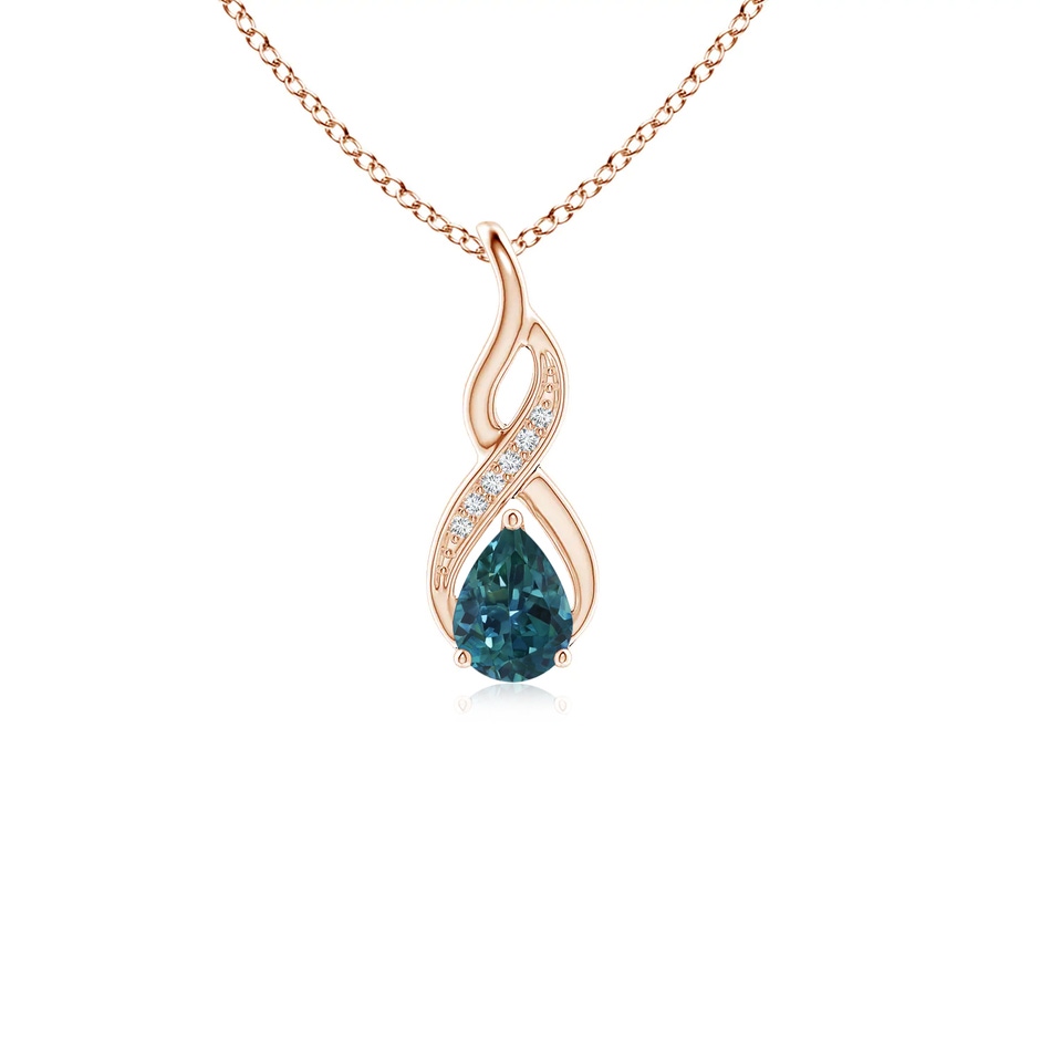 6x4mm AAA Teal Montana Sapphire Infinity Swirl Pendant with Diamonds in 9K Rose Gold 