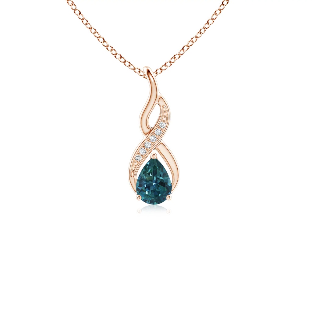 6x4mm AAA Teal Montana Sapphire Infinity Swirl Pendant with Diamonds in Rose Gold