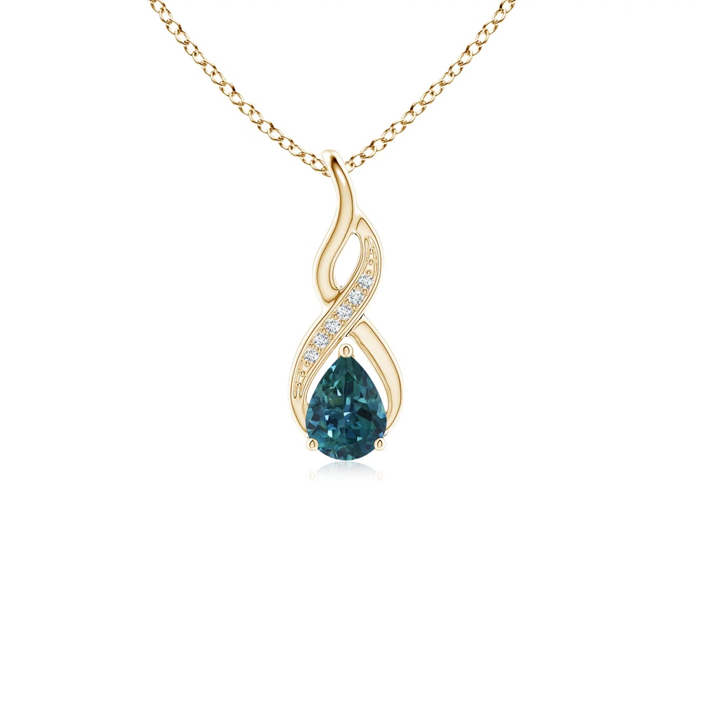 6x4mm AAA Teal Montana Sapphire Infinity Swirl Pendant with Diamonds in Yellow Gold