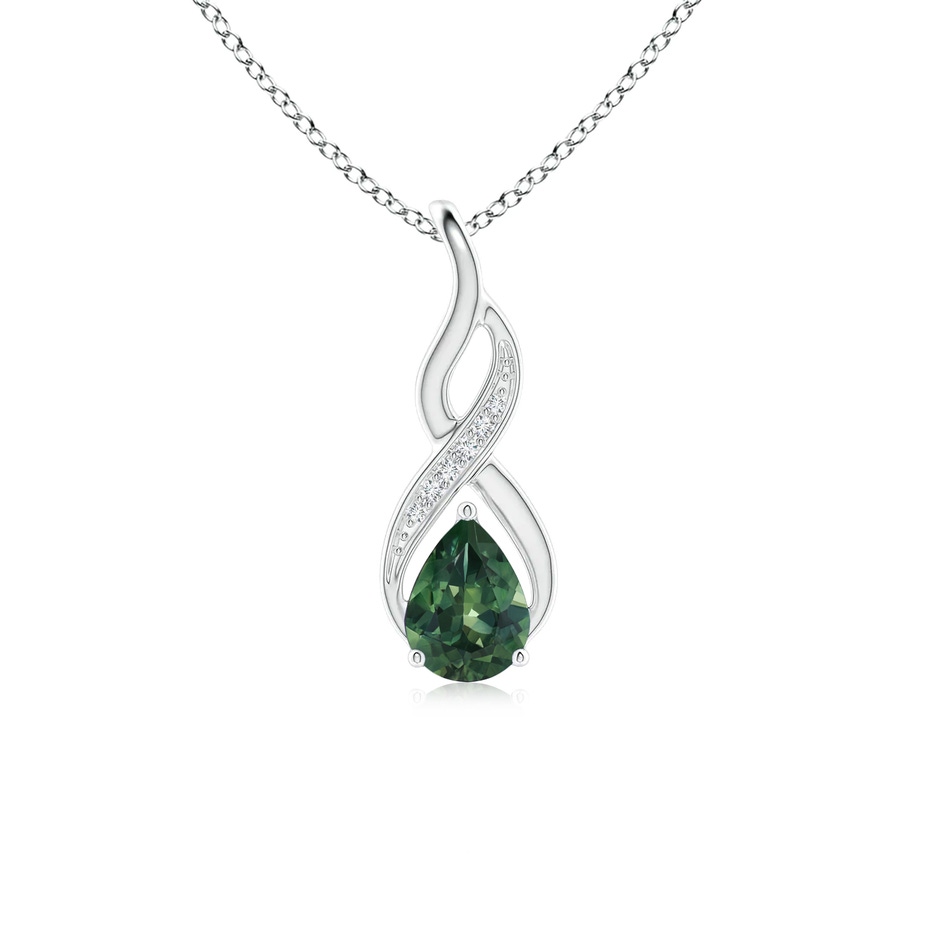 7x5mm AA Teal Montana Sapphire Infinity Swirl Pendant with Diamonds in P950 Platinum 