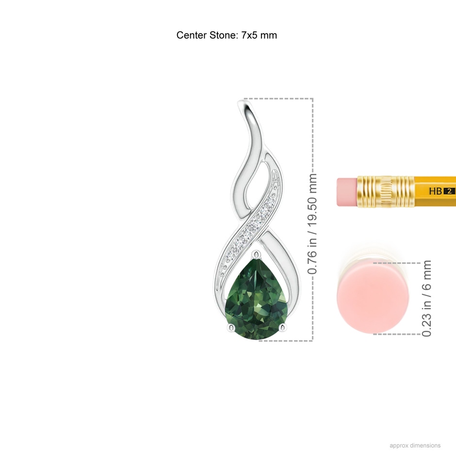 7x5mm AA Teal Montana Sapphire Infinity Swirl Pendant with Diamonds in P950 Platinum ruler