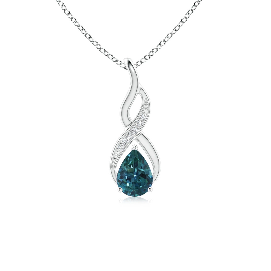 7x5mm AAA Teal Montana Sapphire Infinity Swirl Pendant with Diamonds in P950 Platinum 