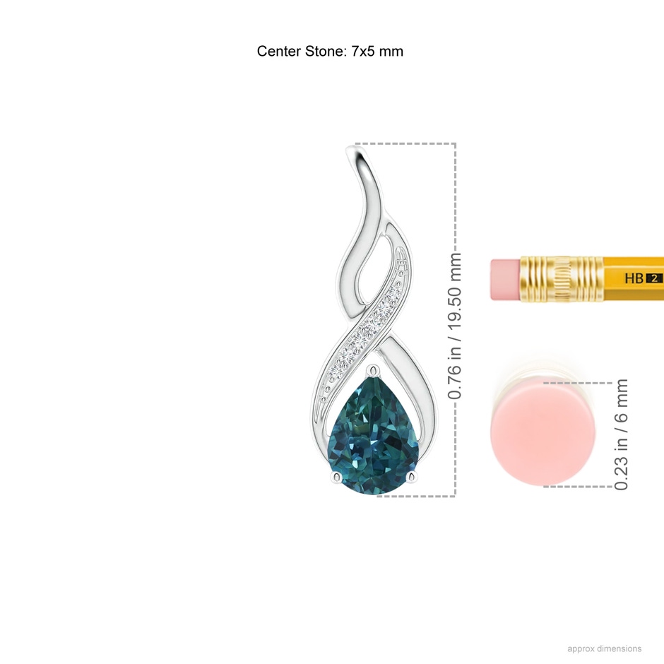 7x5mm AAA Teal Montana Sapphire Infinity Swirl Pendant with Diamonds in P950 Platinum ruler