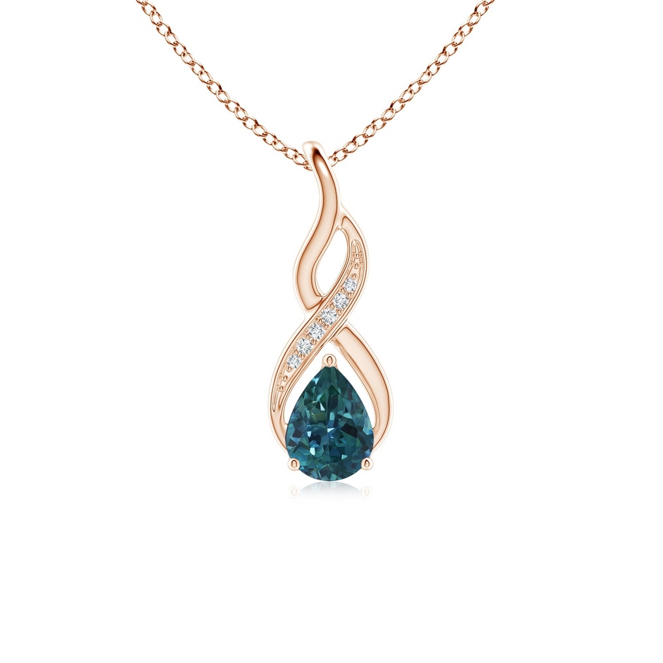 7x5mm AAA Teal Montana Sapphire Infinity Swirl Pendant with Diamonds in Rose Gold 