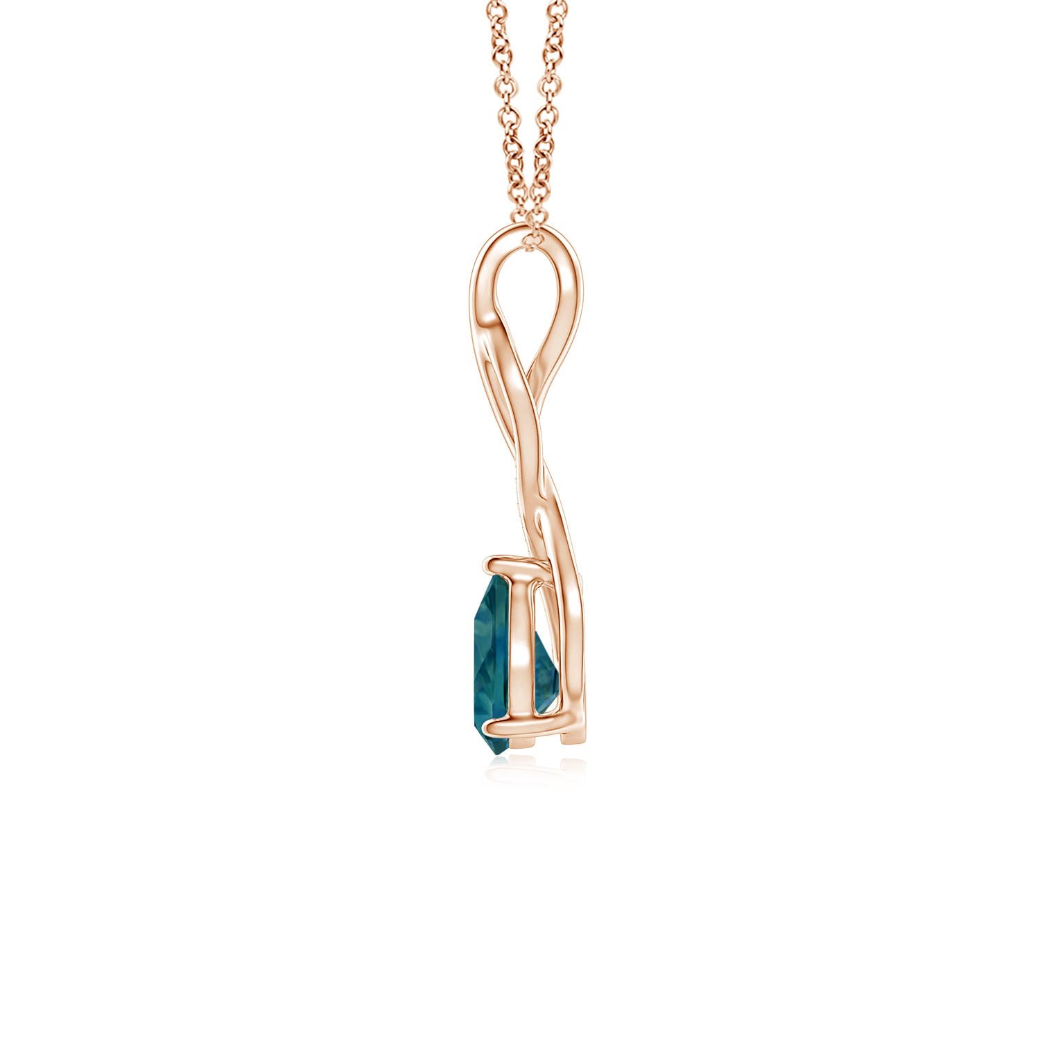 7x5mm AAA Teal Montana Sapphire Infinity Swirl Pendant with Diamonds in Rose Gold