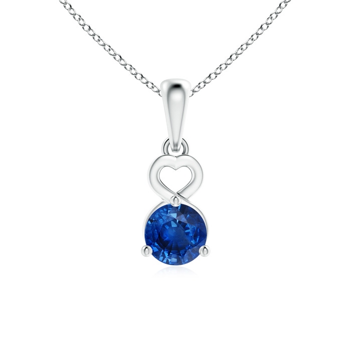 5mm AAA Round Blue Sapphire Drop Pendant with Open Heart in White Gold 