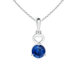5mm AAA Round Blue Sapphire Drop Pendant with Open Heart in White Gold