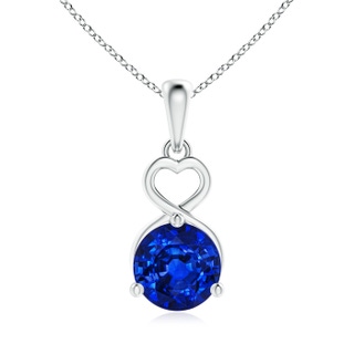 7mm AAAA Round Blue Sapphire Drop Pendant with Open Heart in P950 Platinum