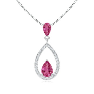 6x4mm AAAA Pink Sapphire Drop Pendant with Diamond Halo in White Gold