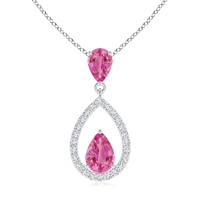 7x5mm AAA Pink Sapphire Drop Pendant with Diamond Halo in White Gold