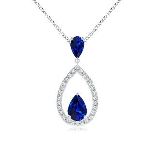 6x4mm AAAA Blue Sapphire Drop Pendant with Diamond Halo in 9K White Gold