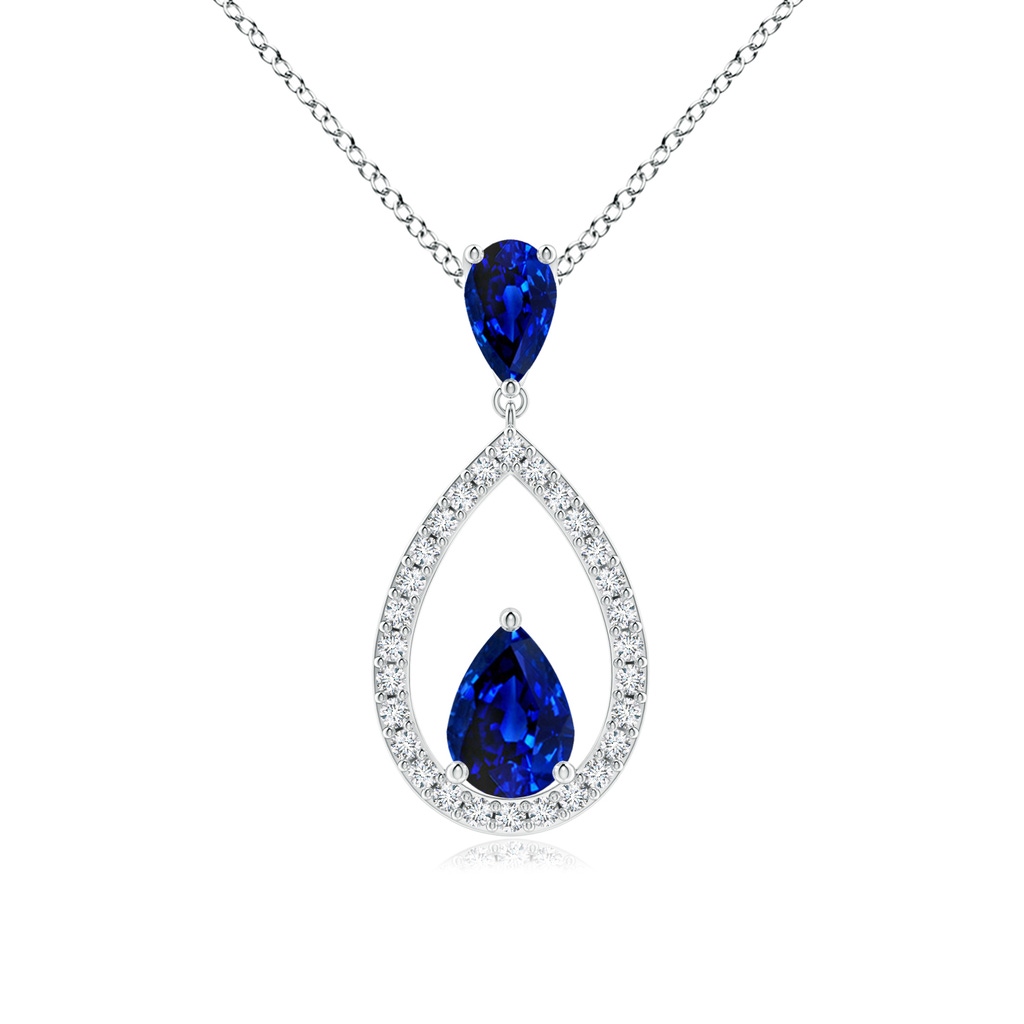 6x4mm AAAA Blue Sapphire Drop Pendant with Diamond Halo in P950 Platinum