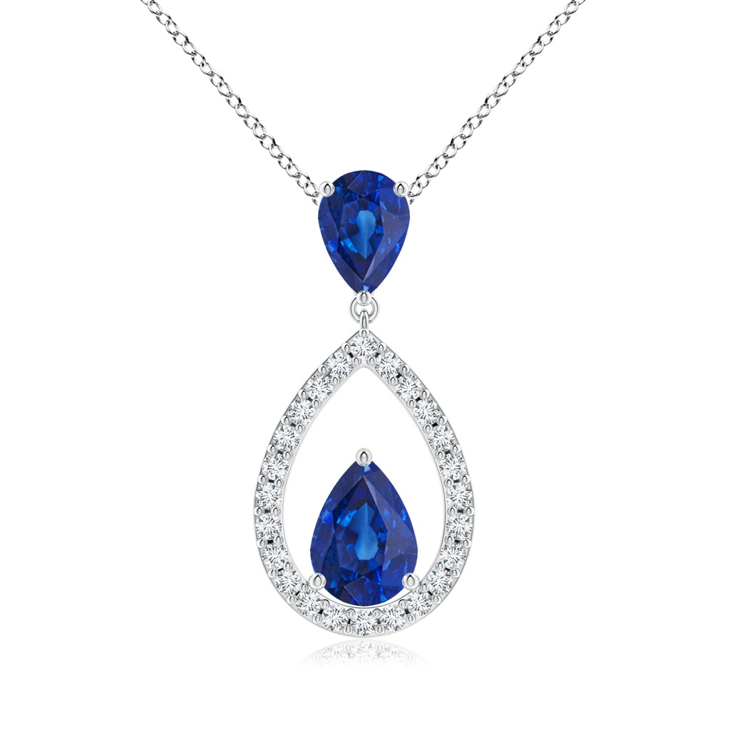 7x5mm AAA Blue Sapphire Drop Pendant with Diamond Halo in White Gold 