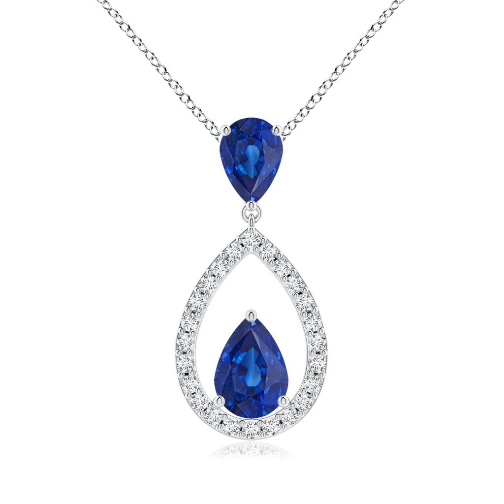 7x5mm AAA Blue Sapphire Drop Pendant with Diamond Halo in White Gold