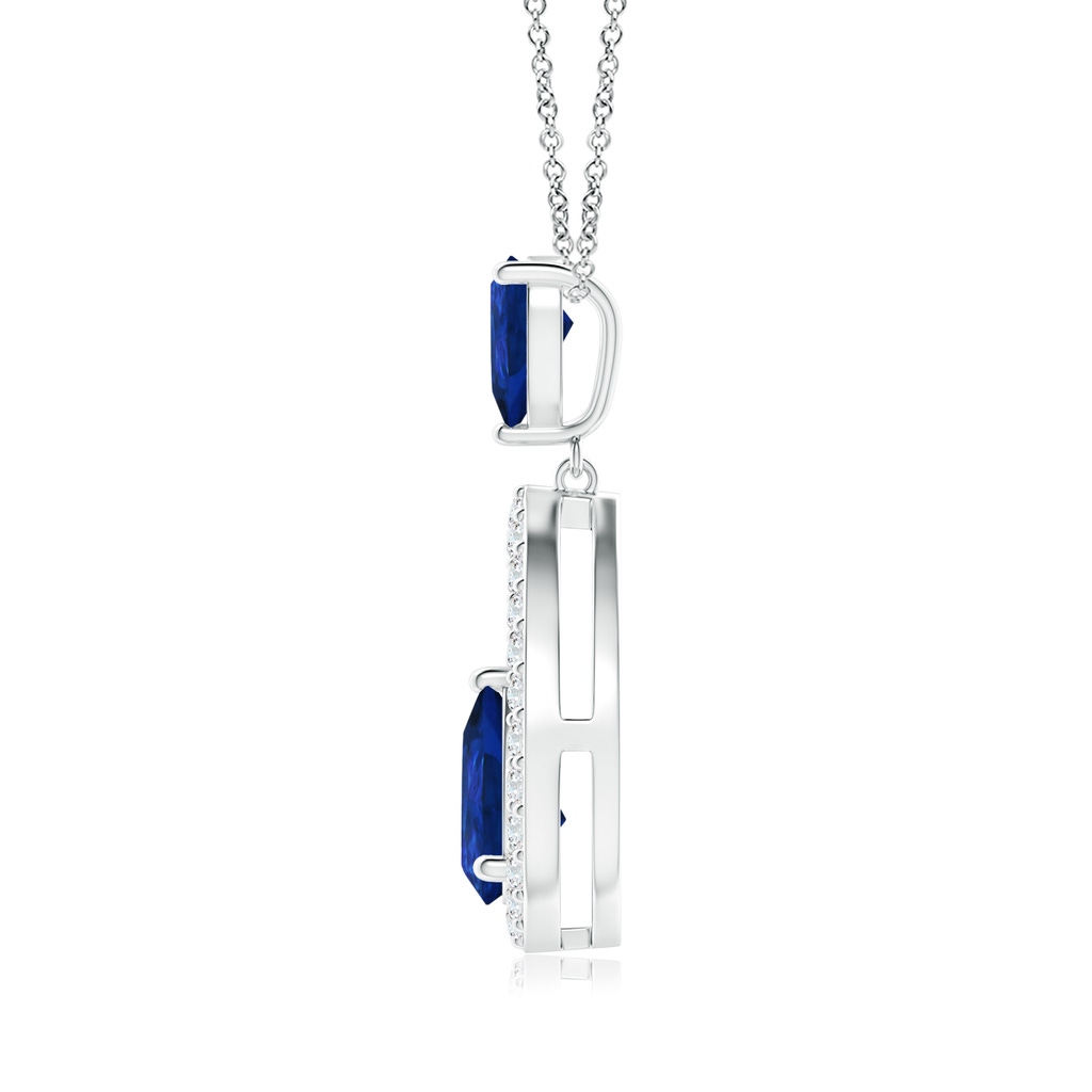 7x5mm AAA Blue Sapphire Drop Pendant with Diamond Halo in White Gold Side-1