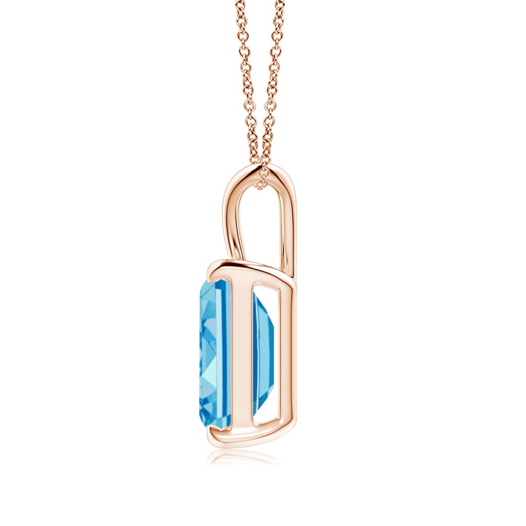 10x7mm AAAA Emerald-Cut Fancy Intense Blue Diamond Solitaire V-Bale Pendant in Rose Gold - side 199