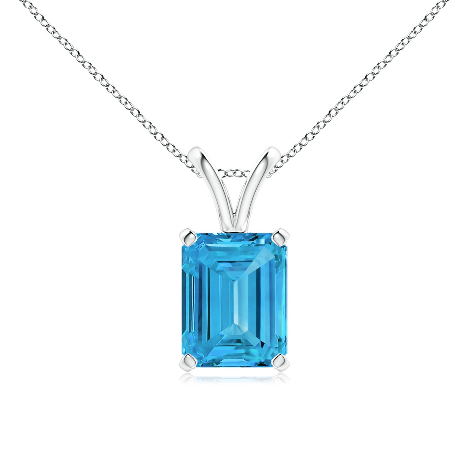 8.5x6.5mm AAAA Emerald-Cut Fancy Intense Blue Diamond Solitaire V-Bale Pendant in 18K White Gold
