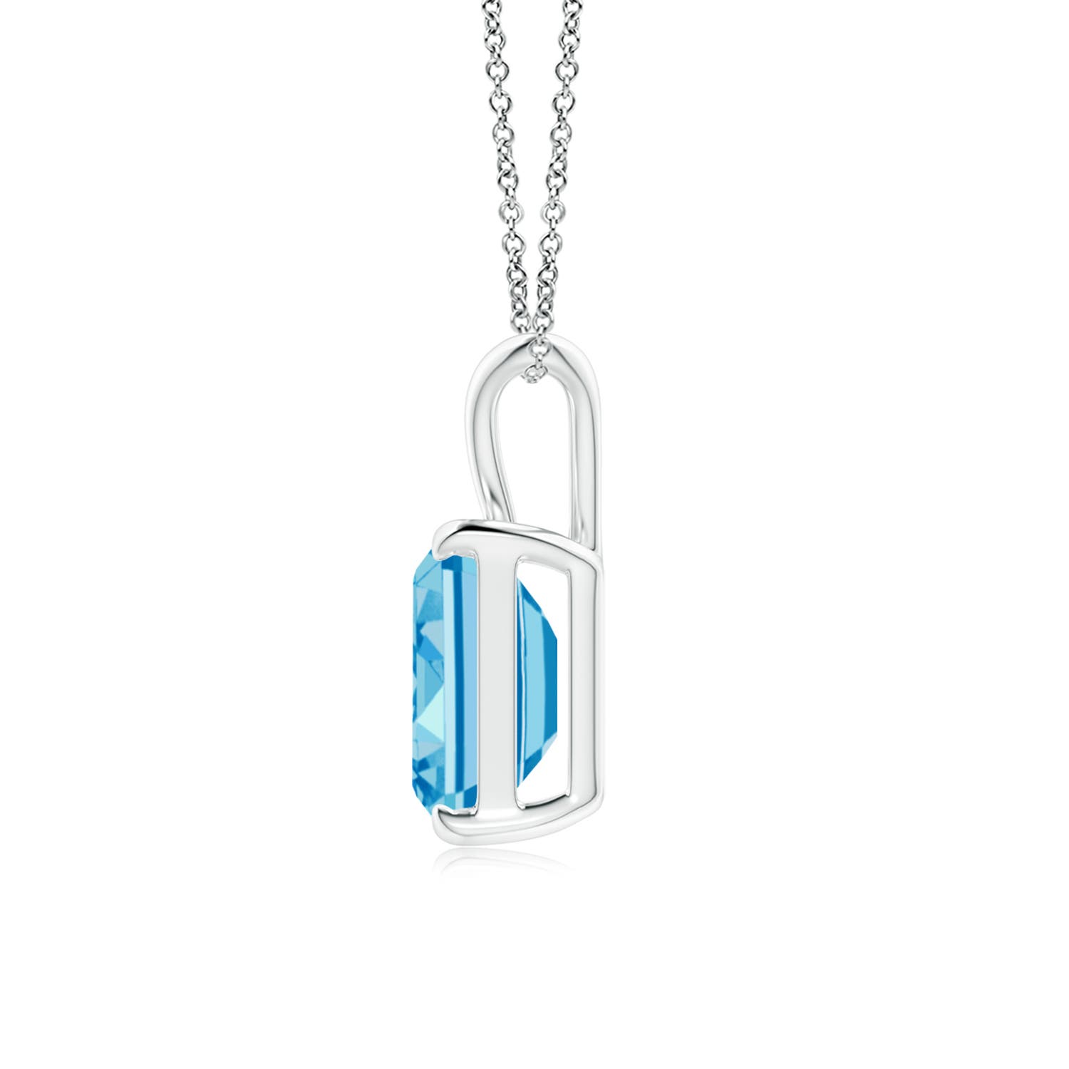 8.5x6.5mm AAAA Emerald-Cut Fancy Intense Blue Diamond Solitaire V-Bale Pendant in 18K White Gold