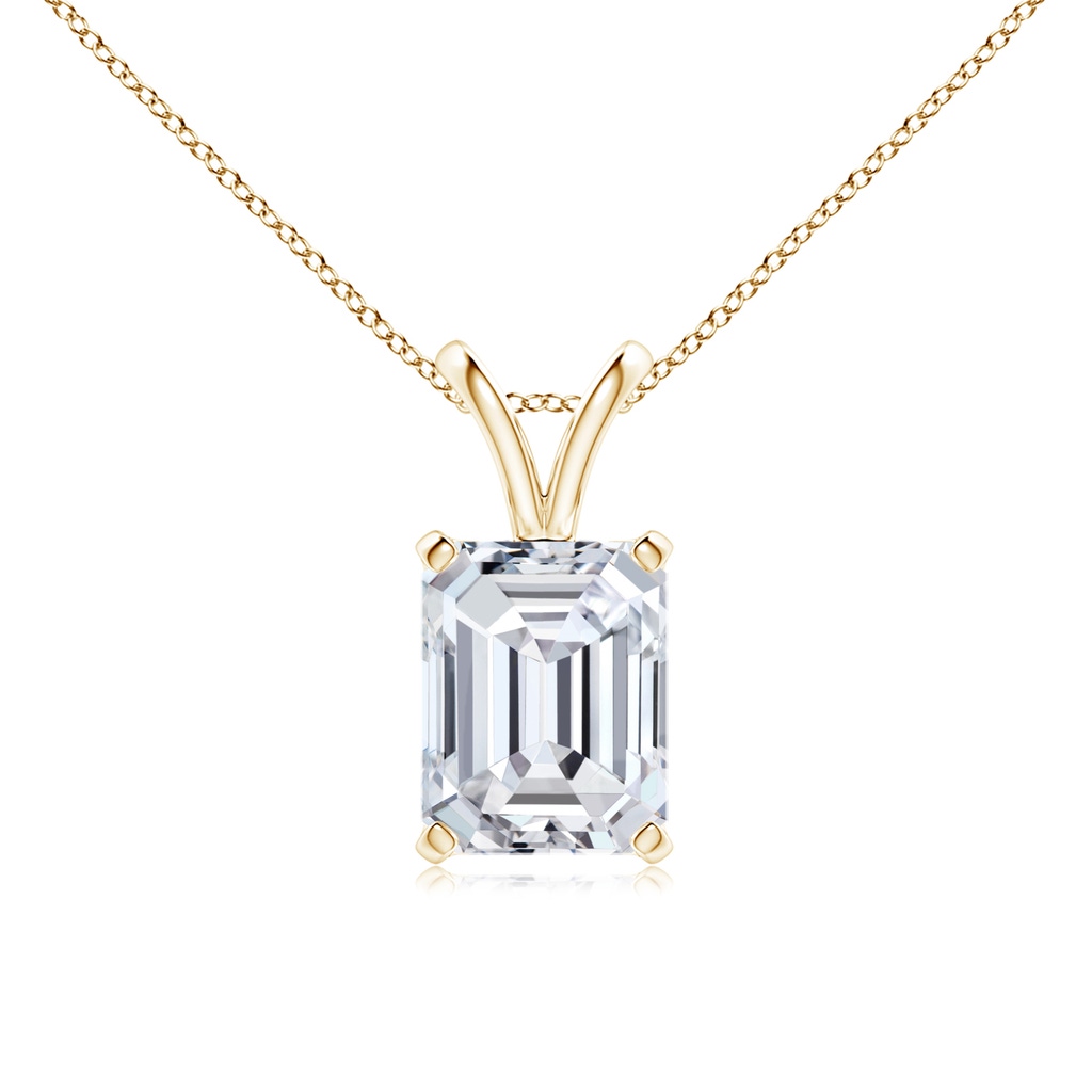8.5x6.5mm HSI2 Emerald-Cut Diamond Solitaire V-Bale Pendant in Yellow Gold