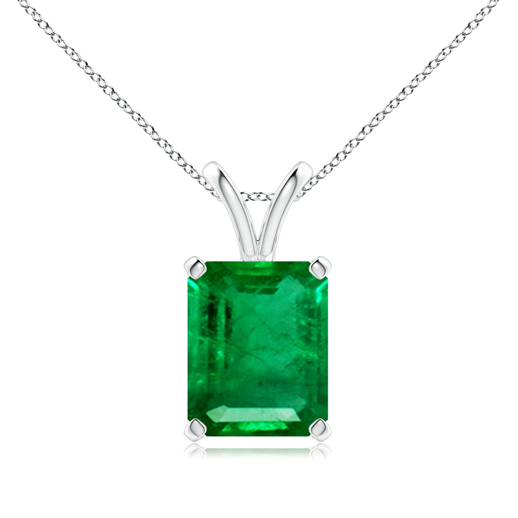 10x8mm AAA Emerald-Cut Emerald Solitaire V-Bale Pendant in White Gold