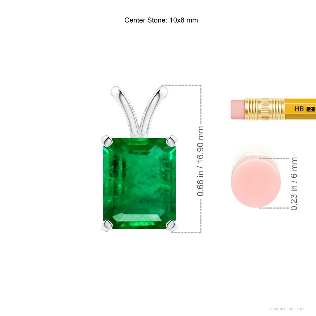 10x8mm AAA Emerald-Cut Emerald Solitaire V-Bale Pendant in White Gold ruler