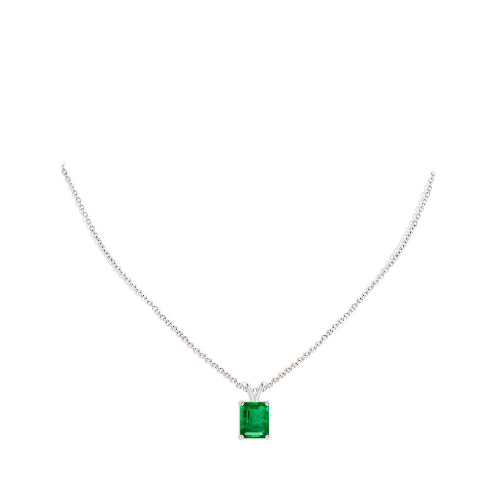 10x8mm AAA Emerald-Cut Emerald Solitaire V-Bale Pendant in White Gold pen