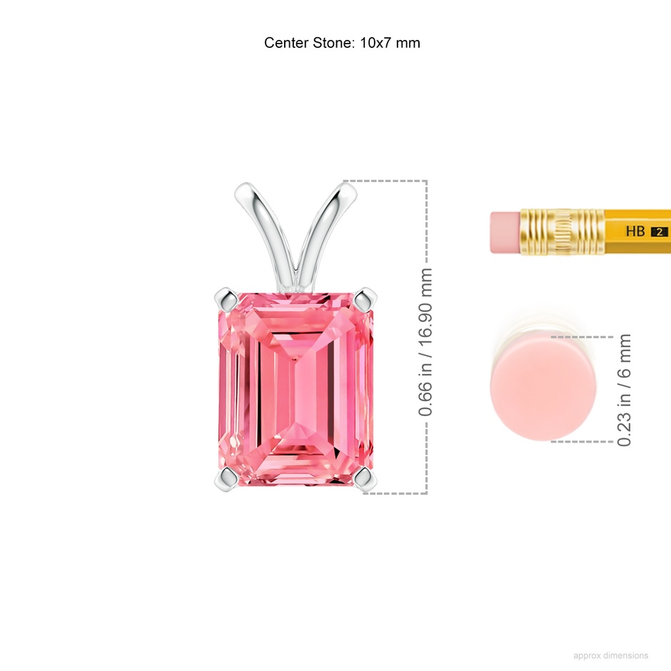 10x7mm AAAA Emerald-Cut Fancy Intense Pink Diamond Solitaire V-Bale Pendant in P950 Platinum ruler
