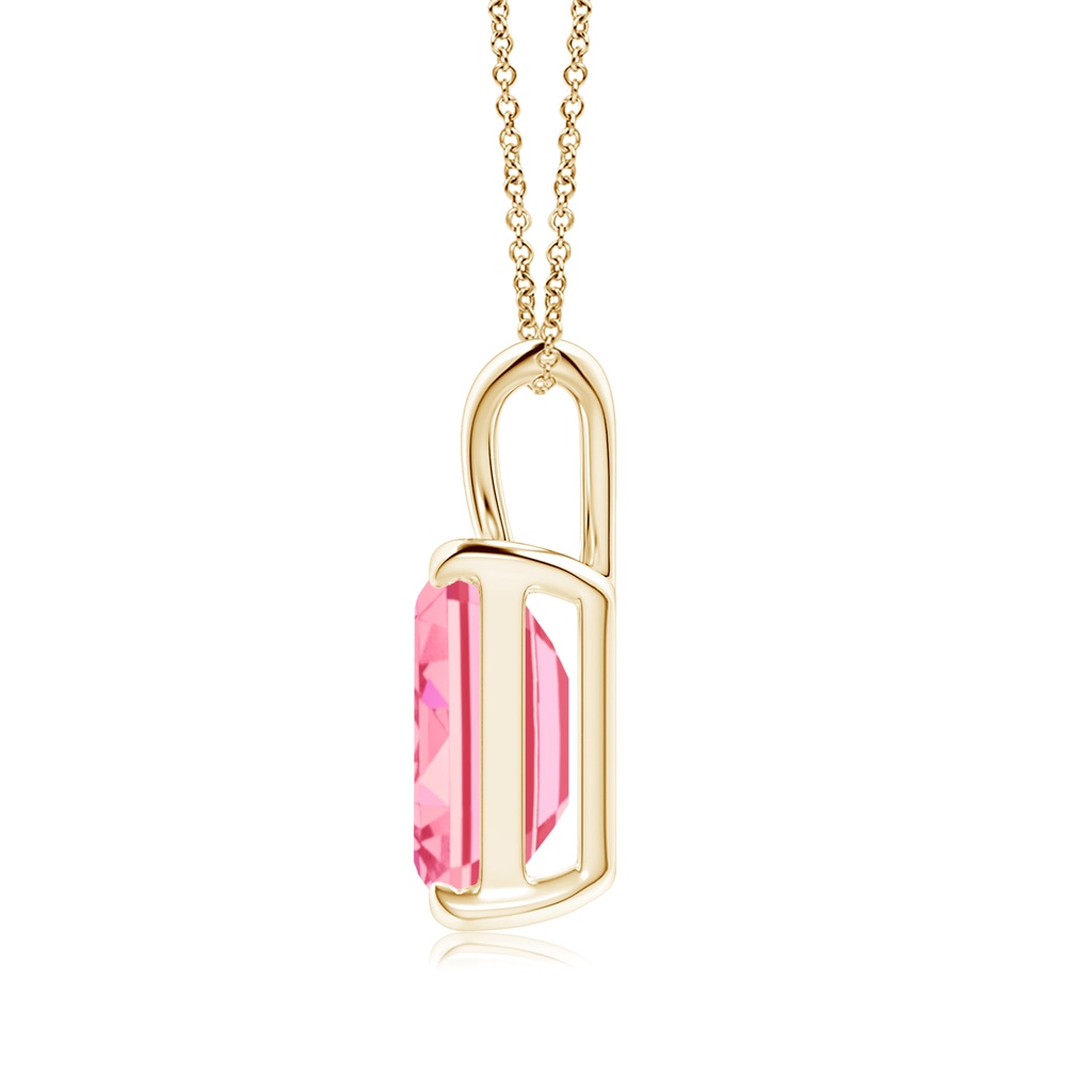 10x7mm AAAA Emerald-Cut Fancy Intense Pink Diamond Solitaire V-Bale Pendant in Yellow Gold - side 199