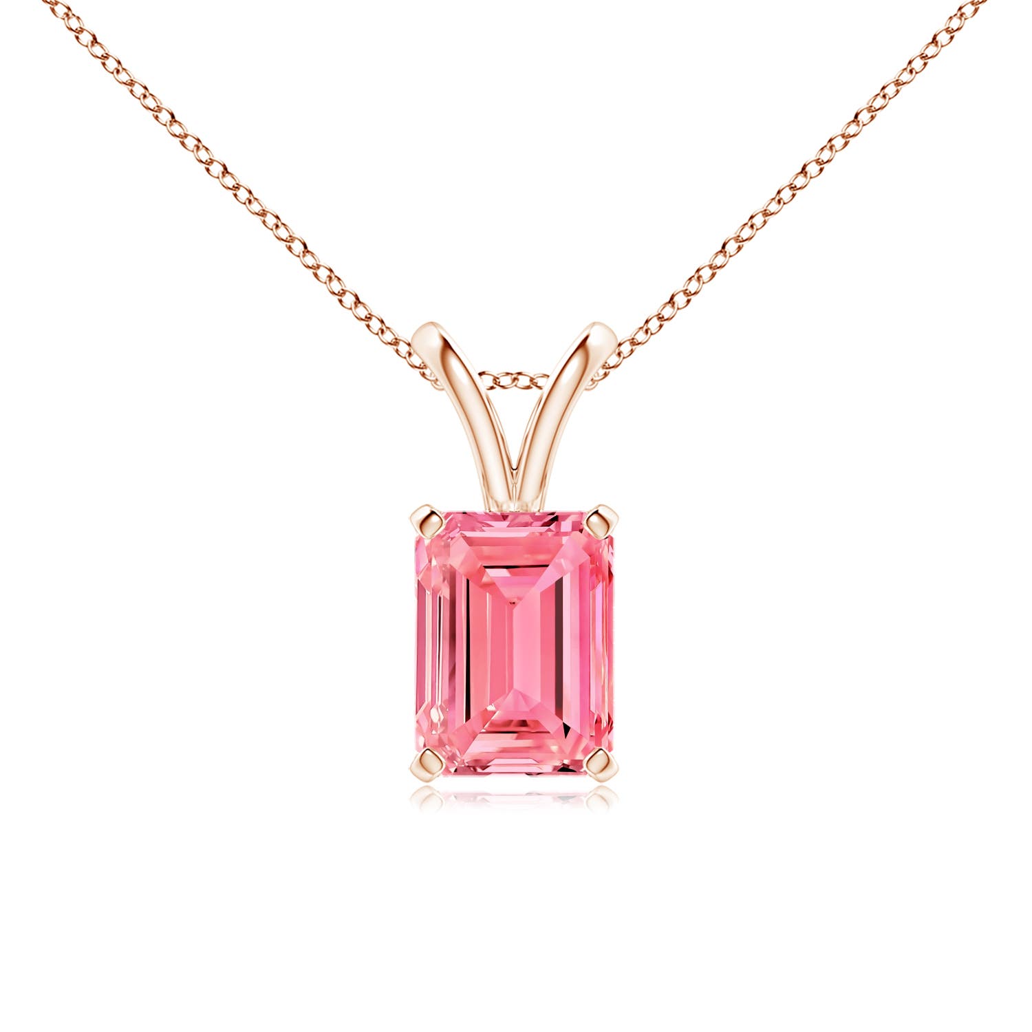 Angara 1.5 CTW Emerald-Cut Fancy Intense Pink Diamond Solitaire V-Bale Pendant in 18K Rose Gold
