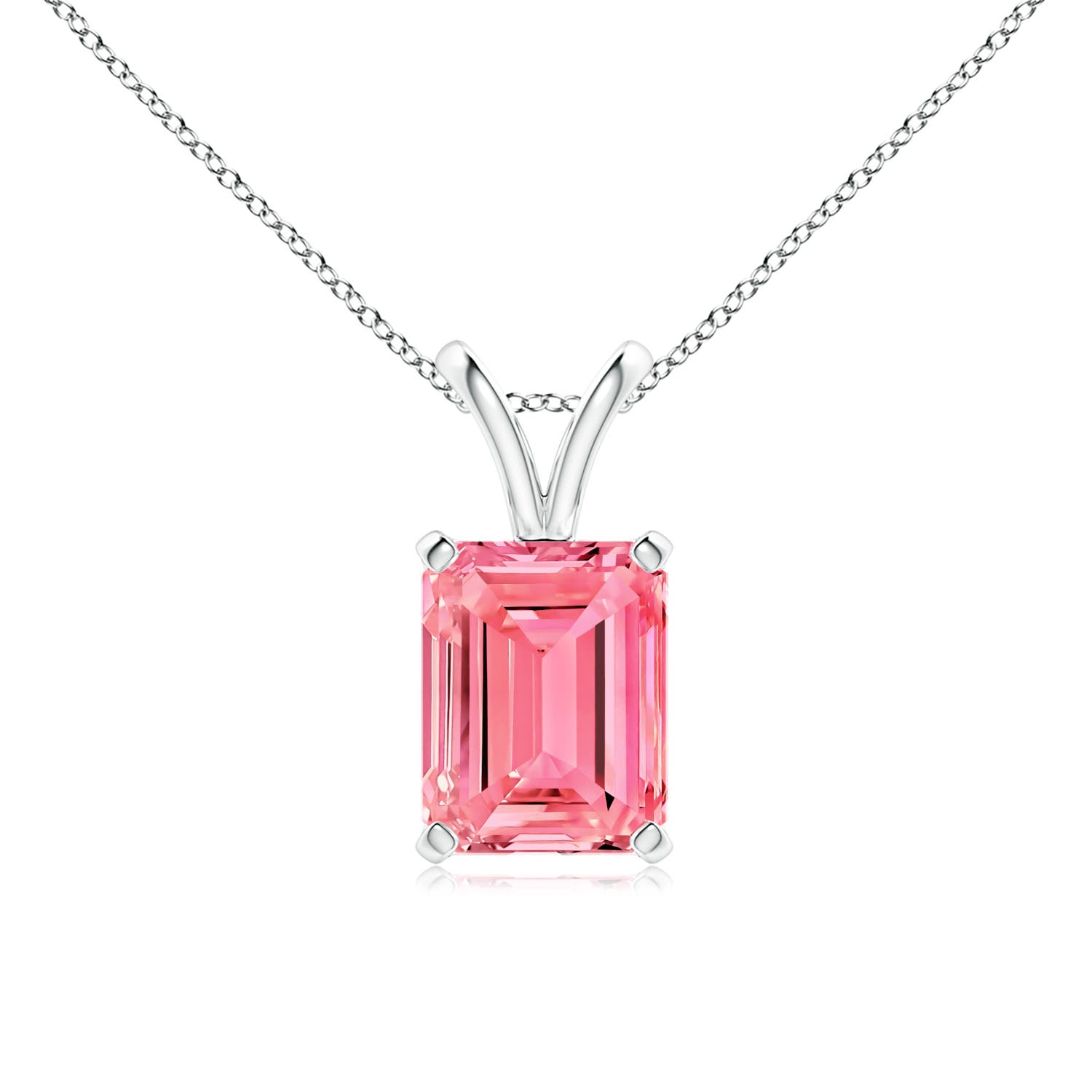 Angara 2.0 CTW Emerald-Cut Fancy Intense Pink Diamond Solitaire V-Bale Pendant in 18K White Gold