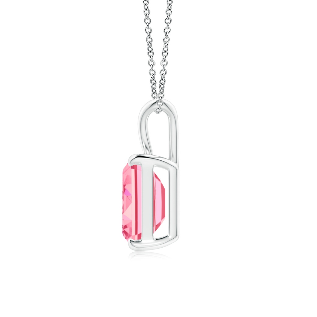 8.5x6.5mm AAAA Emerald-Cut Fancy Intense Pink Diamond Solitaire V-Bale Pendant in White Gold - side 199