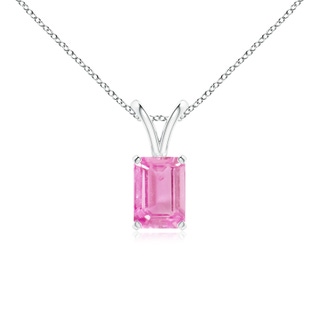 7x5mm A Emerald-Cut Pink Sapphire Solitaire Pendant with V-Bale in P950 Platinum