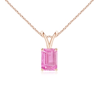 7x5mm A Emerald-Cut Pink Sapphire Solitaire Pendant with V-Bale in Rose Gold