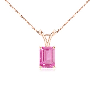 7x5mm AA Emerald-Cut Pink Sapphire Solitaire Pendant with V-Bale in 10K Rose Gold