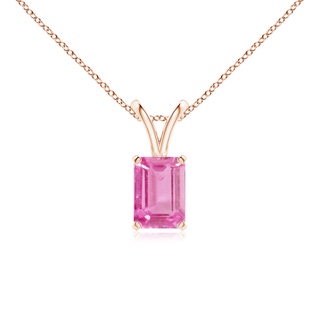 7x5mm AA Emerald-Cut Pink Sapphire Solitaire Pendant with V-Bale in Rose Gold