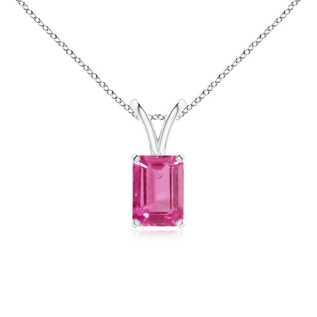 7x5mm AAAA Emerald-Cut Pink Sapphire Solitaire Pendant with V-Bale in P950 Platinum