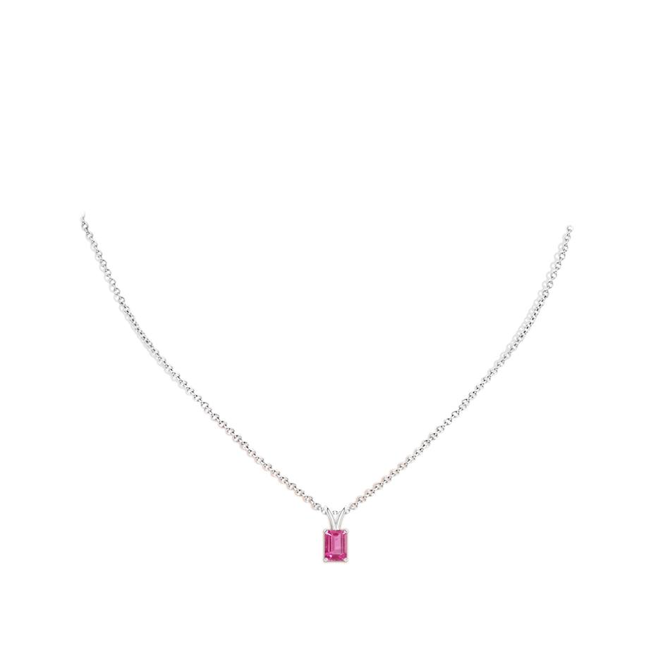 7x5mm AAAA Emerald-Cut Pink Sapphire Solitaire Pendant with V-Bale in P950 Platinum body-neck