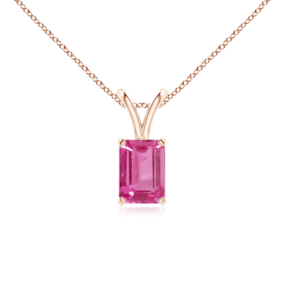 7x5mm AAAA Emerald-Cut Pink Sapphire Solitaire Pendant with V-Bale in Rose Gold 
