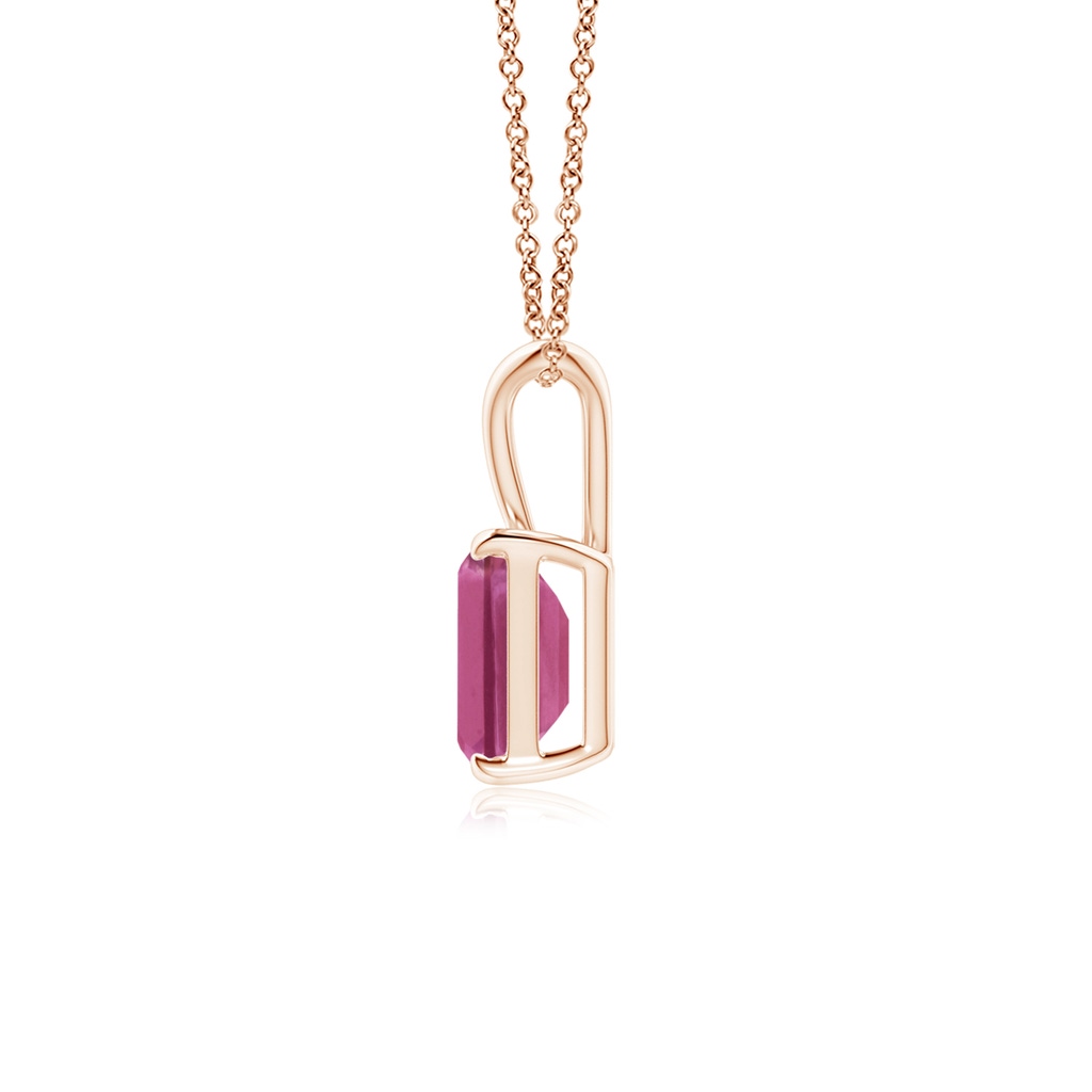 7x5mm AAAA Emerald-Cut Pink Sapphire Solitaire Pendant with V-Bale in Rose Gold Side-1