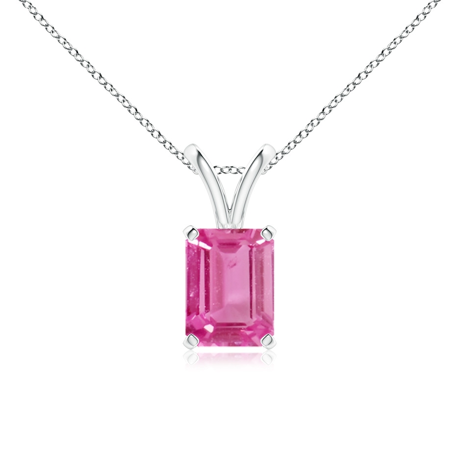 8x6mm AAA Emerald-Cut Pink Sapphire Solitaire Pendant with V-Bale in P950 Platinum 