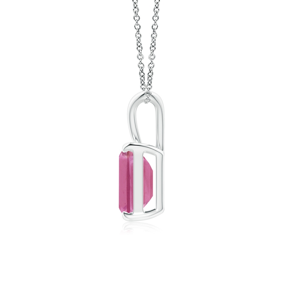 8x6mm AAA Emerald-Cut Pink Sapphire Solitaire Pendant with V-Bale in White Gold Side-1