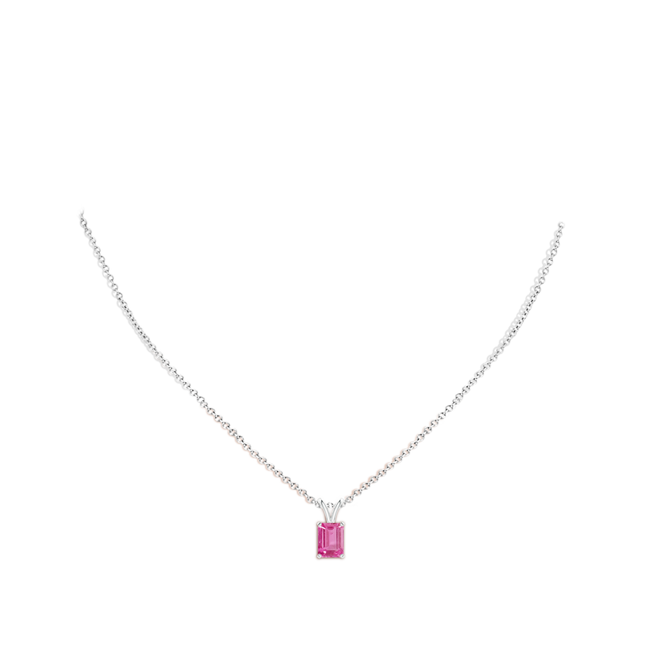 8x6mm AAA Emerald-Cut Pink Sapphire Solitaire Pendant with V-Bale in White Gold body-neck