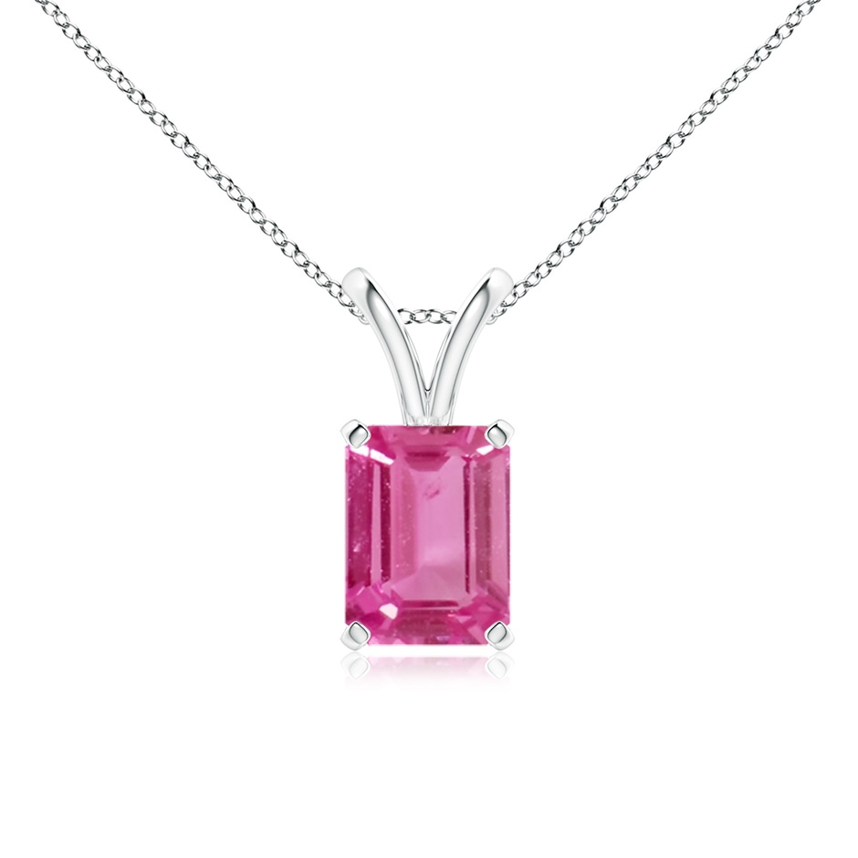 8x6mm AAAA Emerald-Cut Pink Sapphire Solitaire Pendant with V-Bale in P950 Platinum 