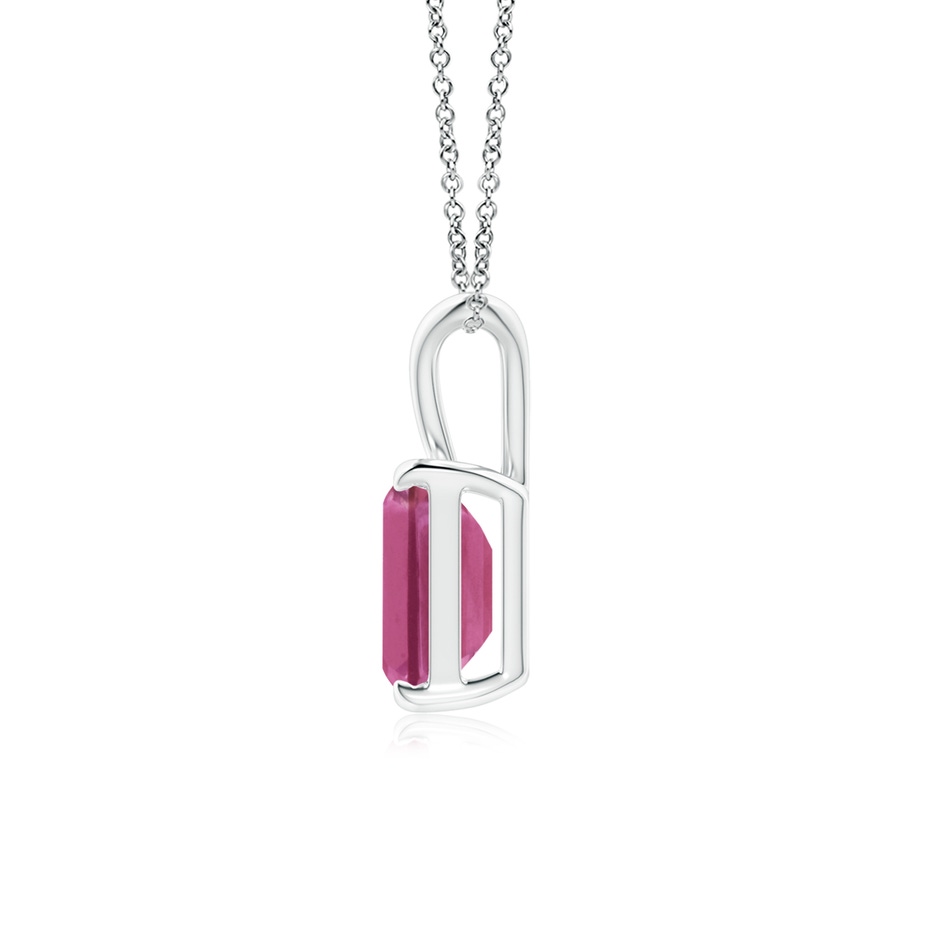 8x6mm AAAA Emerald-Cut Pink Sapphire Solitaire Pendant with V-Bale in P950 Platinum side-1